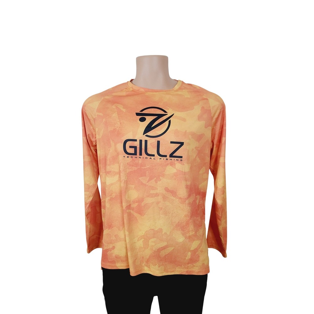 Gillz UV Protection, Technical Fishing Long Sleeve Shirt Men, Size M, Orange.